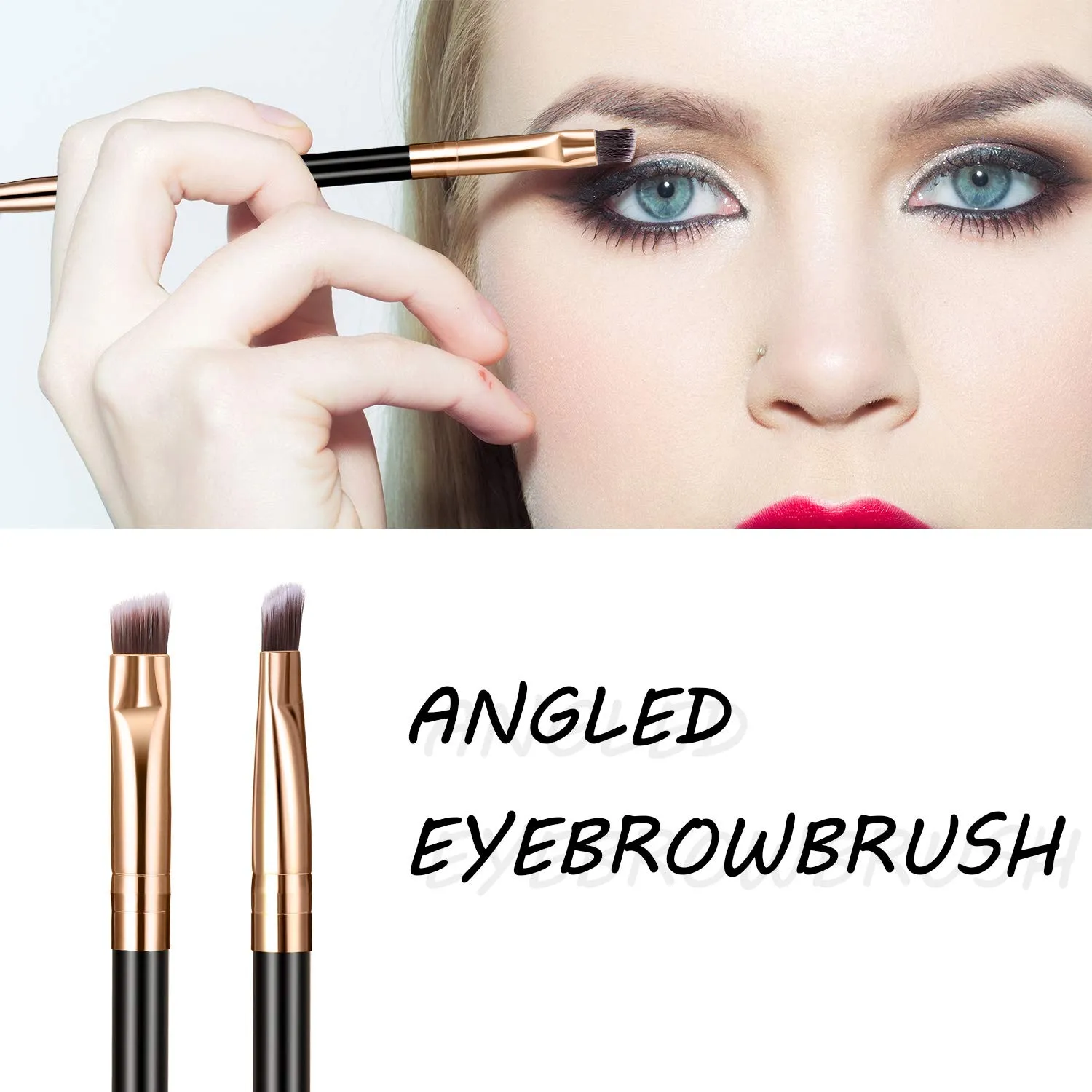 12 Packs Duo Eyebrow Brush, Spoolie Brush and Angled Brow Brush, Multi-functional Mini Eyelash Brush for Tinting Angled Eyebrow, Suitable for Cream Gel (Gold) Gold