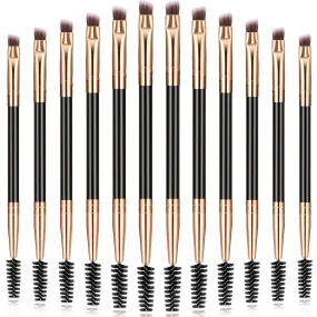 12 Packs Duo Eyebrow Brush, Spoolie Brush and Angled Brow Brush, Multi-functional Mini Eyelash Brush for Tinting Angled Eyebrow, Suitable for Cream Gel (Gold) Gold