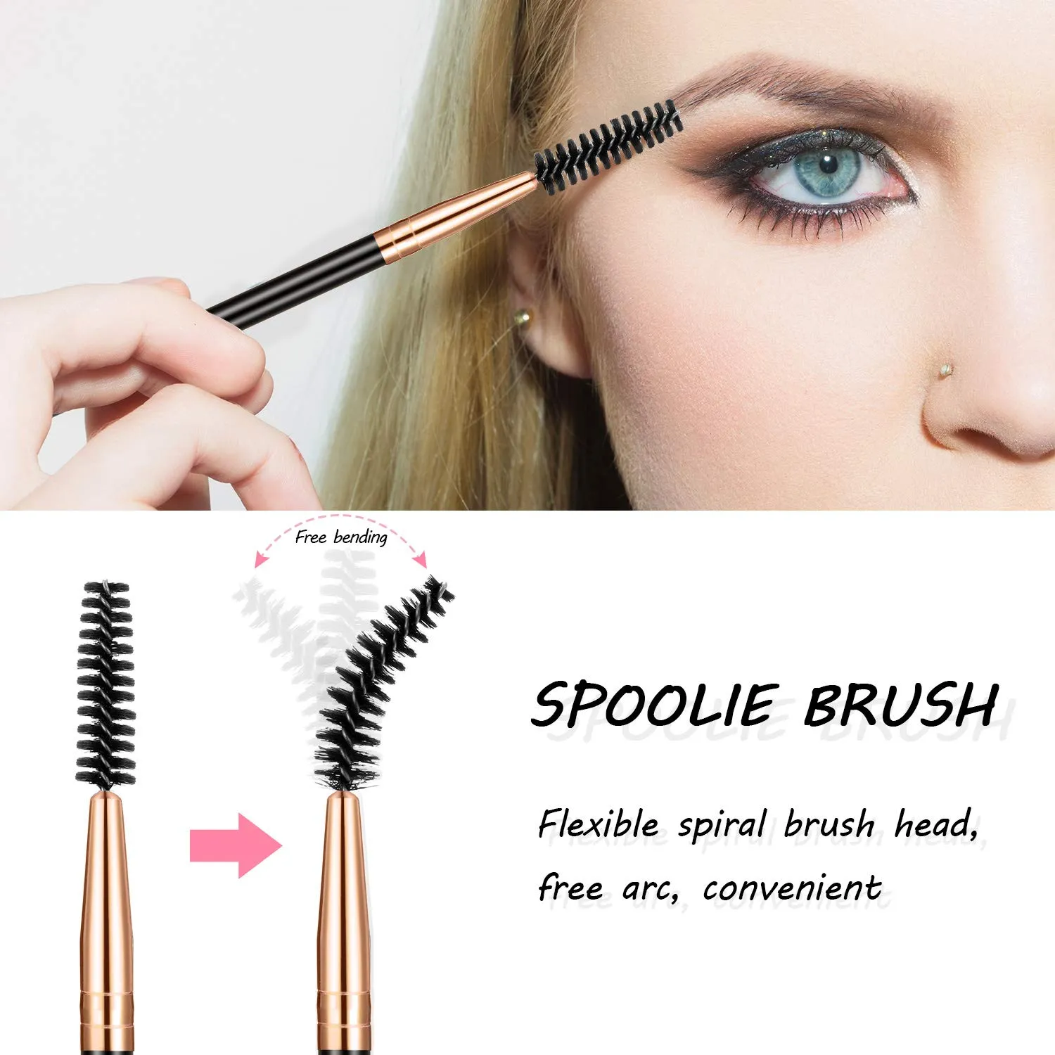 12 Packs Duo Eyebrow Brush, Spoolie Brush and Angled Brow Brush, Multi-functional Mini Eyelash Brush for Tinting Angled Eyebrow, Suitable for Cream Gel (Gold) Gold