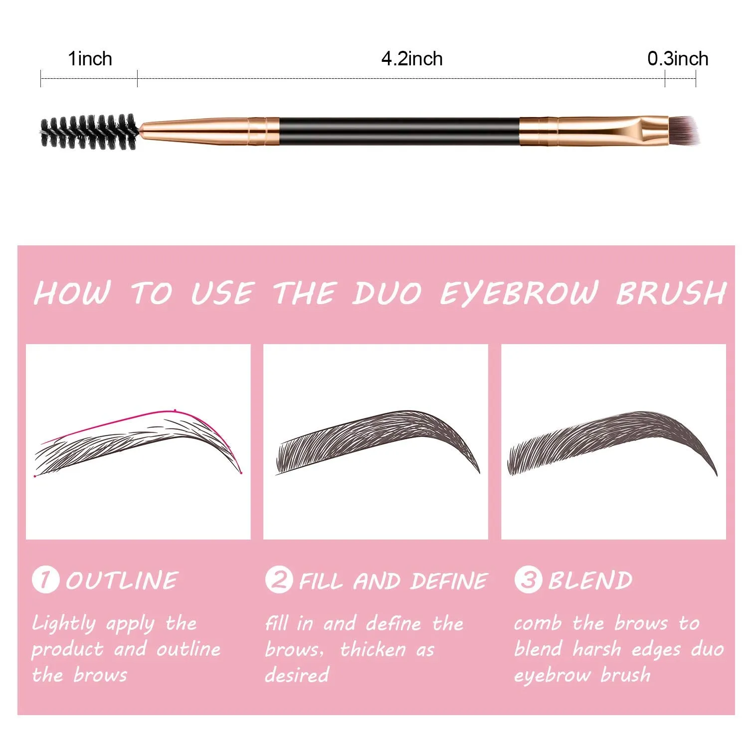 12 Packs Duo Eyebrow Brush, Spoolie Brush and Angled Brow Brush, Multi-functional Mini Eyelash Brush for Tinting Angled Eyebrow, Suitable for Cream Gel (Gold) Gold