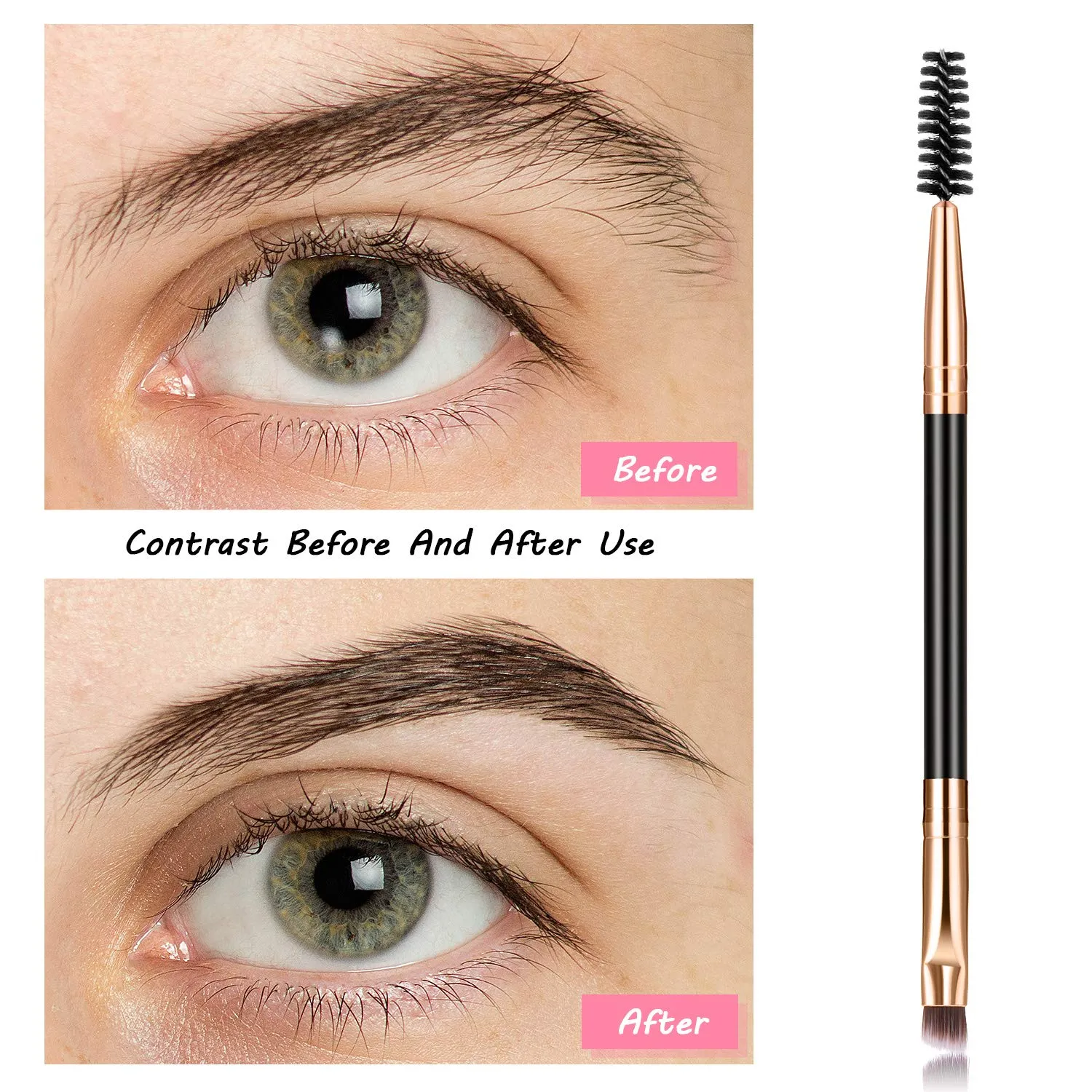 12 Packs Duo Eyebrow Brush, Spoolie Brush and Angled Brow Brush, Multi-functional Mini Eyelash Brush for Tinting Angled Eyebrow, Suitable for Cream Gel (Gold) Gold