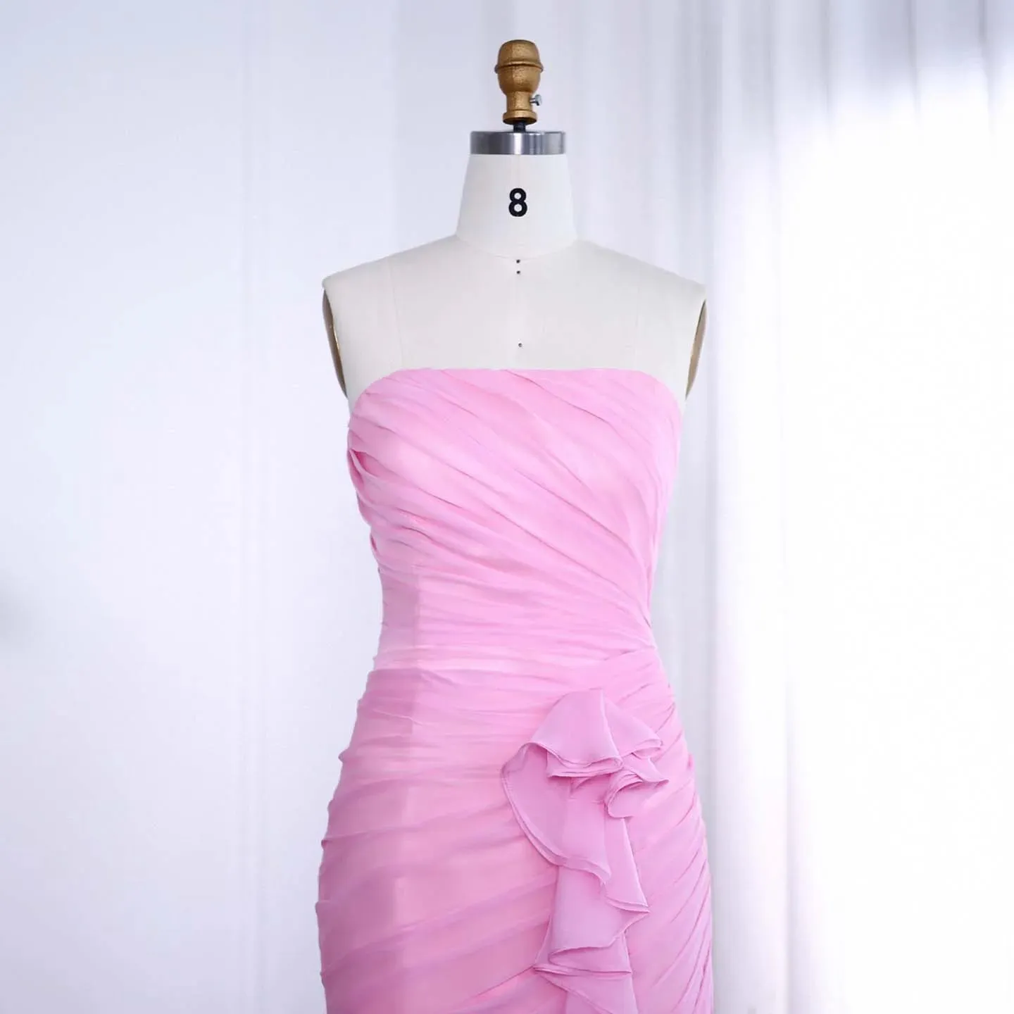 Blush Pink Ruffles Strapless Mermaid Gowns