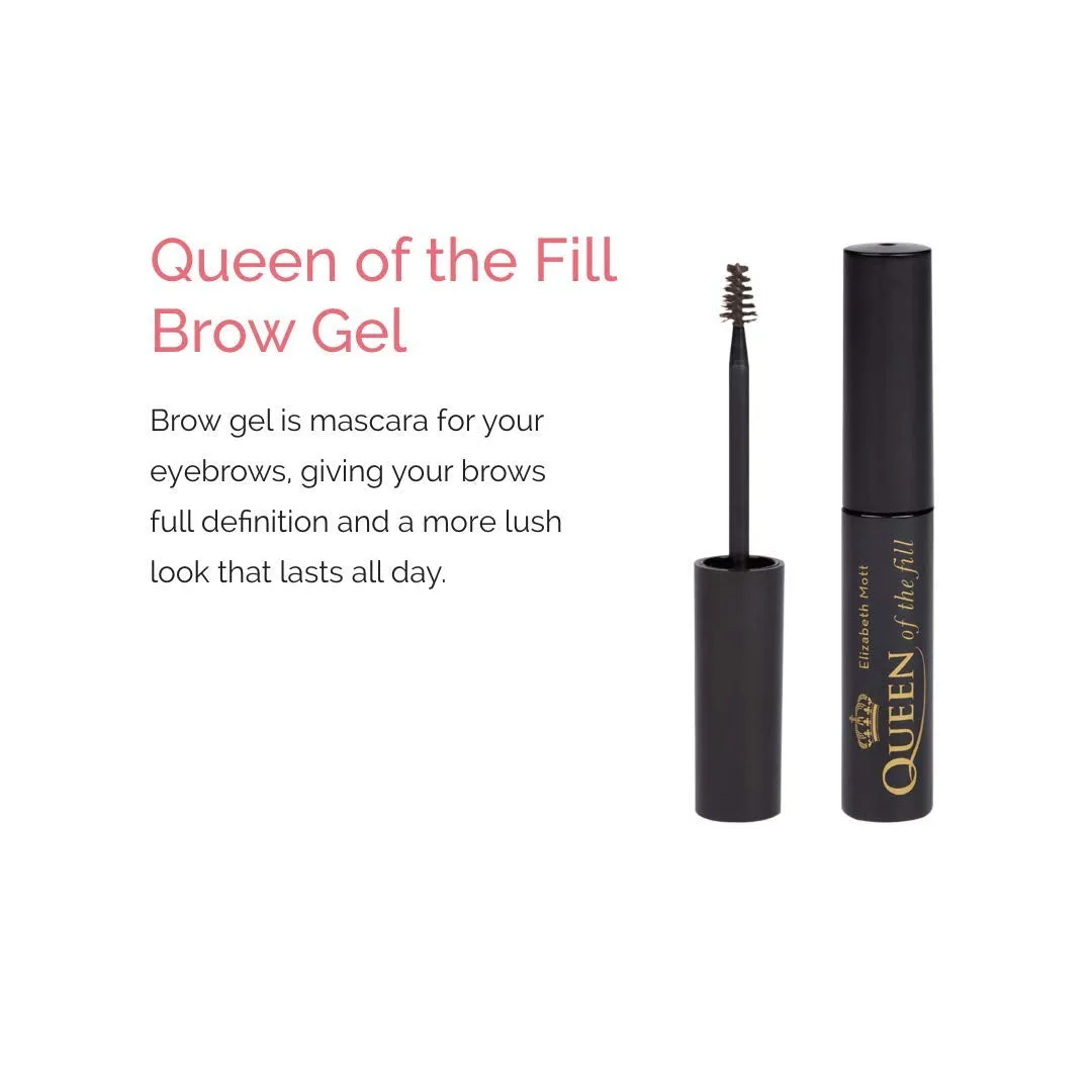 Elizabeth Mott Eyebrow Gel Makeup - Queen of the Fill Brow Tint and Filler - Brush to Fill in Eyebrows and Cover Gray Hairs - Cruelty Free - Dark Medium Brown , 4g