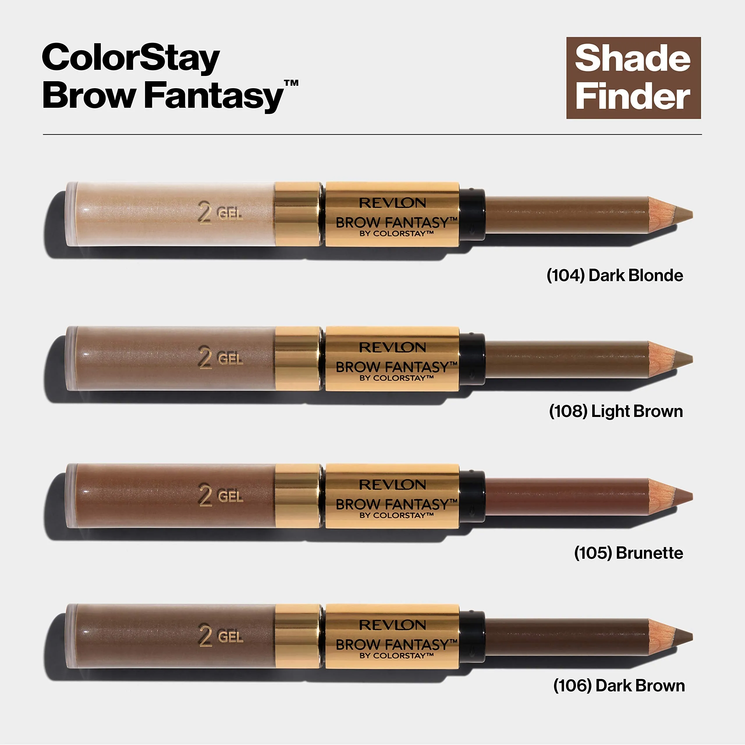 Eyebrow Gel & Pencil by Revlon, ColorStay Brow Fantasy 2-in-1 Eye Makeup, Longwearing with Precision Tip, 105 Brunette, 0.04 Oz