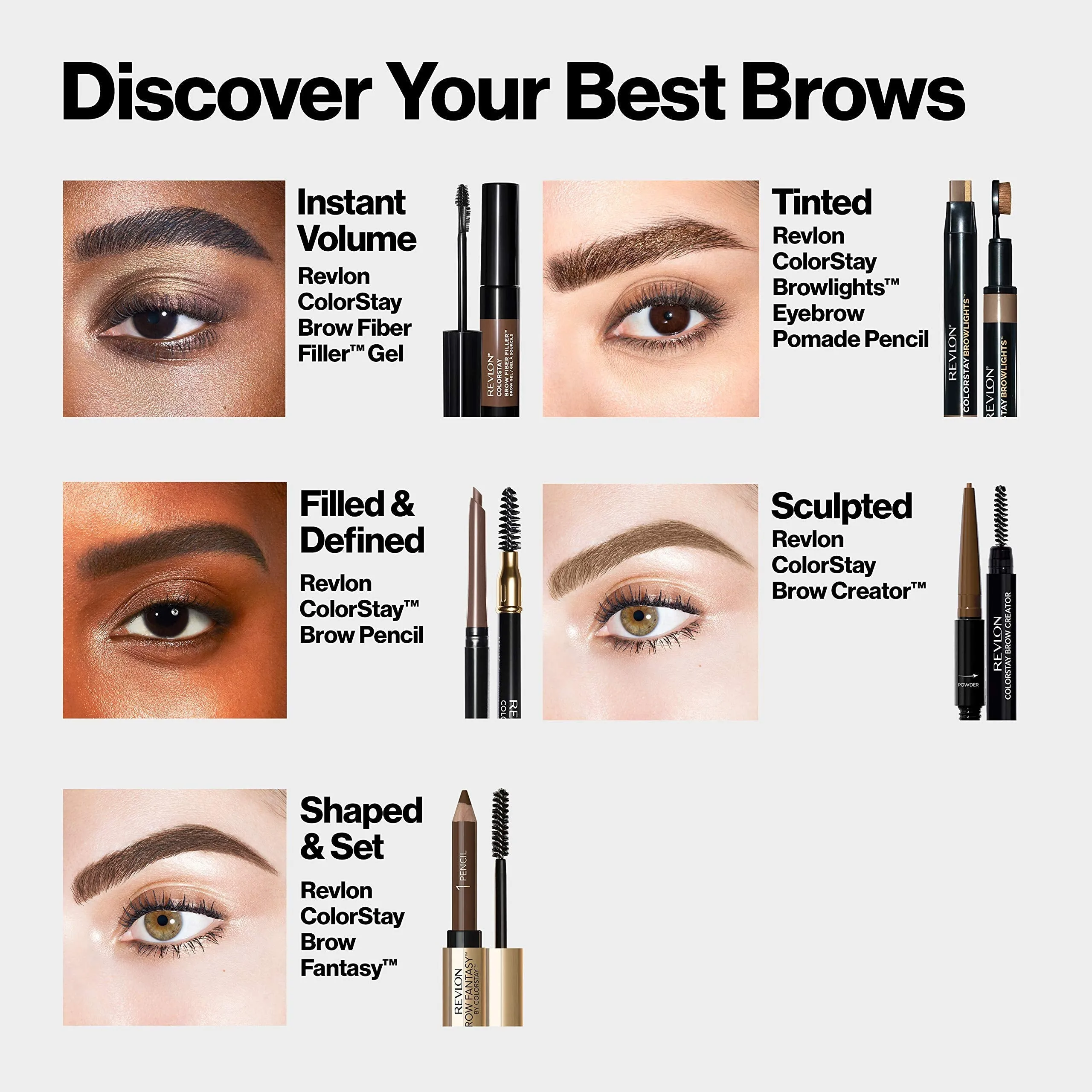 Eyebrow Gel & Pencil by Revlon, ColorStay Brow Fantasy 2-in-1 Eye Makeup, Longwearing with Precision Tip, 105 Brunette, 0.04 Oz